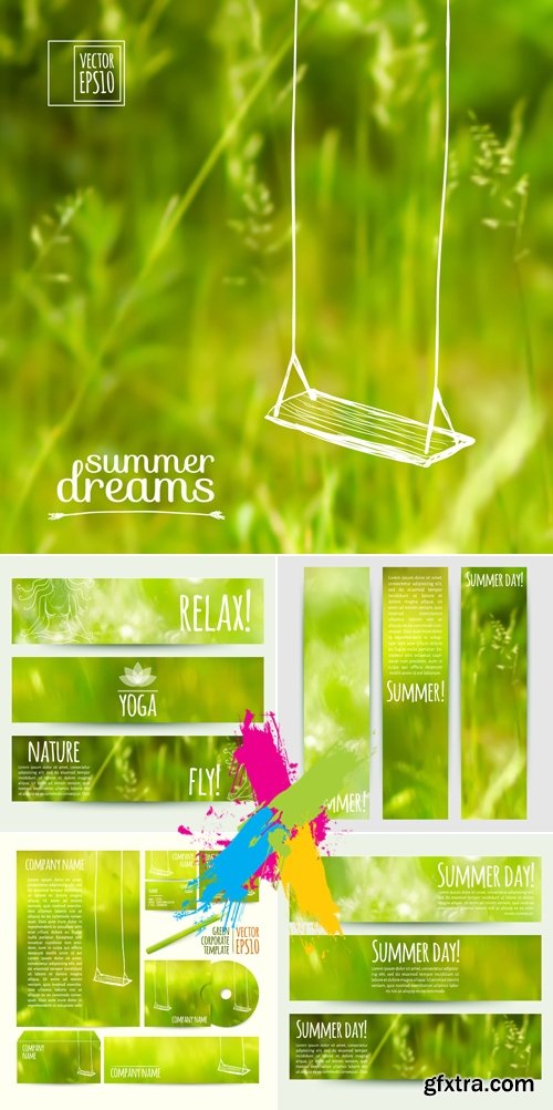 Green Summer Nature Backgrounds, Banners, Cards Vector