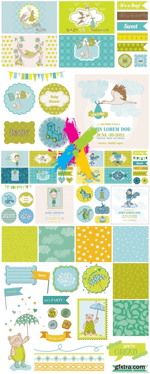 Baby Shower Arrival Cards Vector 2