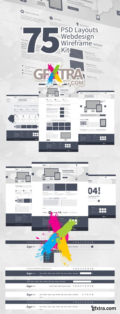 75 Layouts Webdesign Wireframe Kit