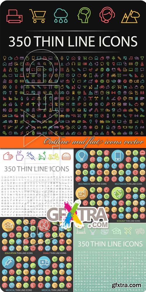 Outline and flat icons vector