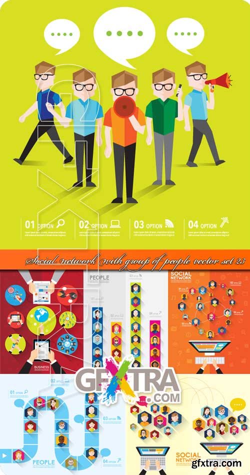 Social network with group of people vector set 23