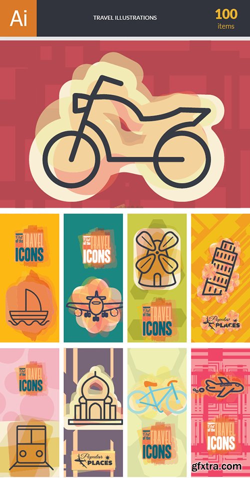 Travel Illustrations Pack 100xEPS