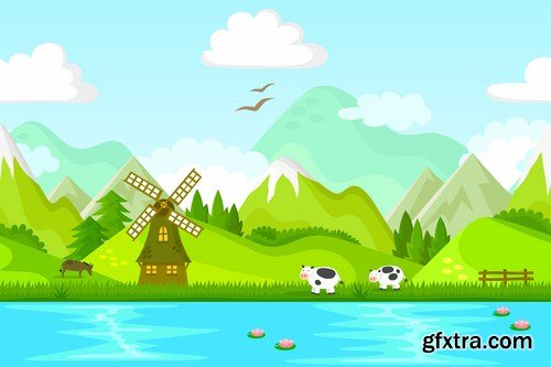 Cartoon Landscape #3 - 25 Vector