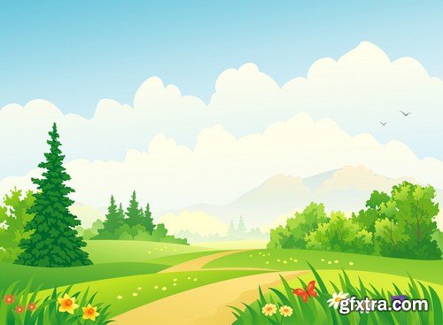 Cartoon Landscape #3 - 25 Vector