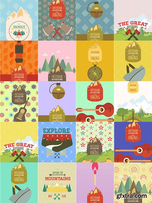 Hiking & campingIllustrations Pack 100xEPS