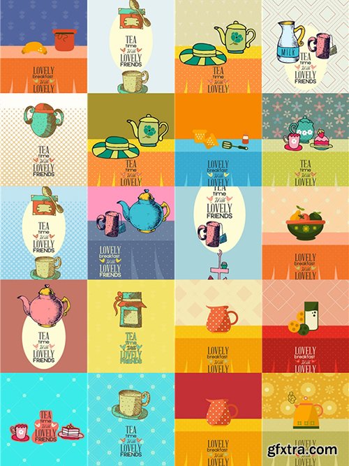 Breakfast & Tea Time Illustrations Pack 102xEPS