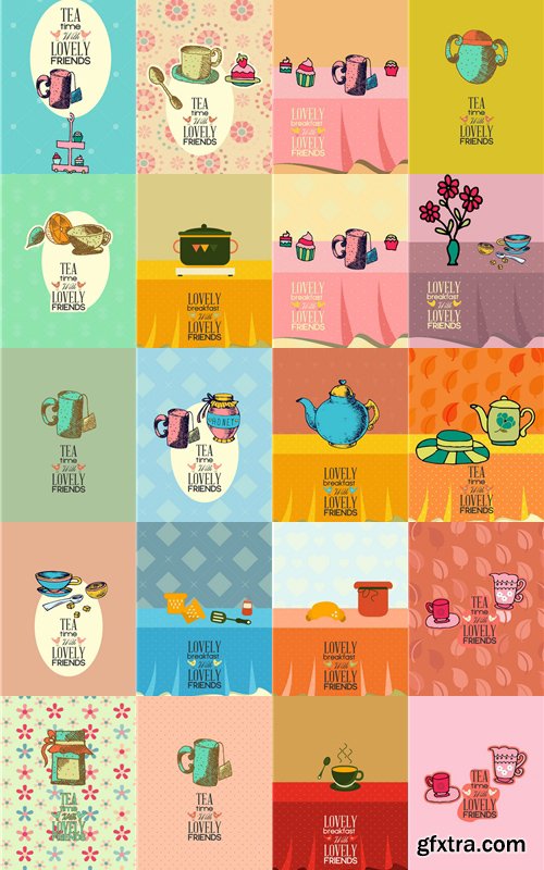 Breakfast & Tea Time Illustrations Pack 102xEPS