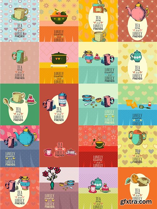 Breakfast & Tea Time Illustrations Pack 102xEPS