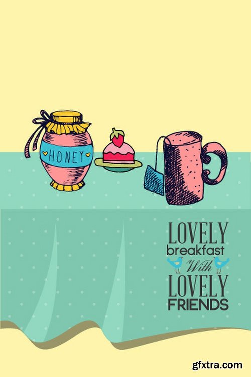 Breakfast & Tea Time Illustrations Pack 102xEPS