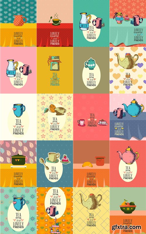 Breakfast & Tea Time Illustrations Pack 102xEPS