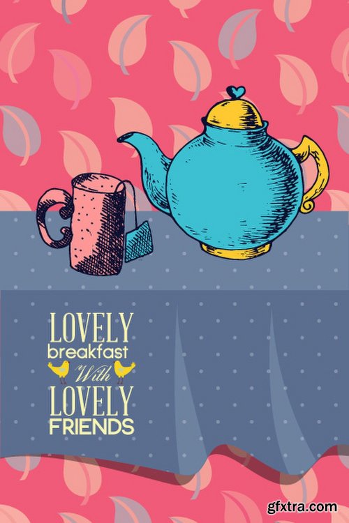 Breakfast & Tea Time Illustrations Pack 102xEPS