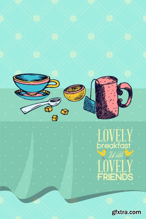 Breakfast & Tea Time Illustrations Pack 102xEPS