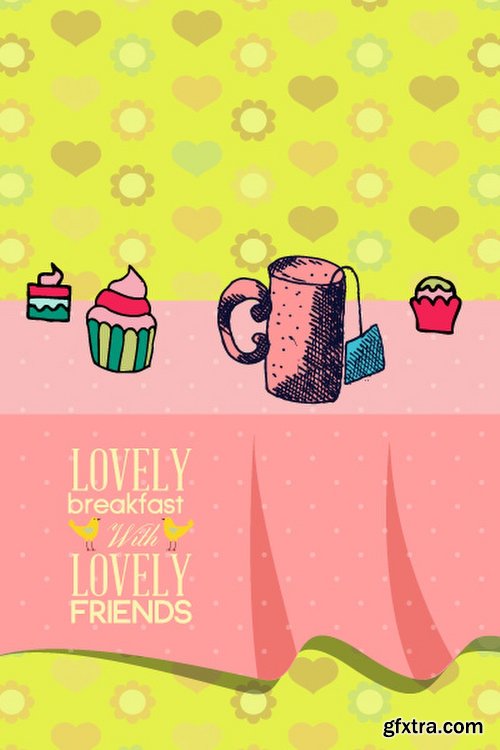 Breakfast & Tea Time Illustrations Pack 102xEPS