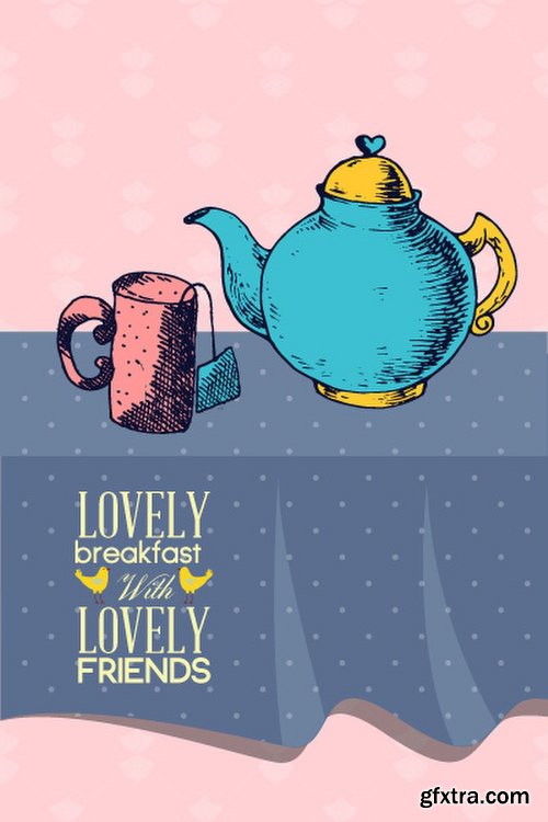 Breakfast & Tea Time Illustrations Pack 102xEPS