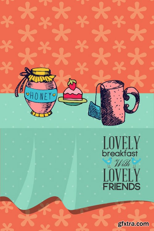 Breakfast & Tea Time Illustrations Pack 102xEPS