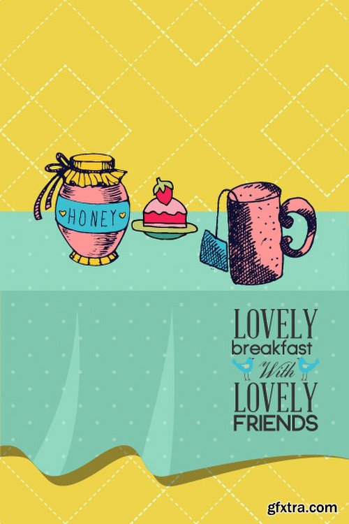 Breakfast & Tea Time Illustrations Pack 102xEPS