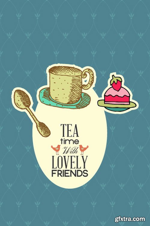 Breakfast & Tea Time Illustrations Pack 102xEPS