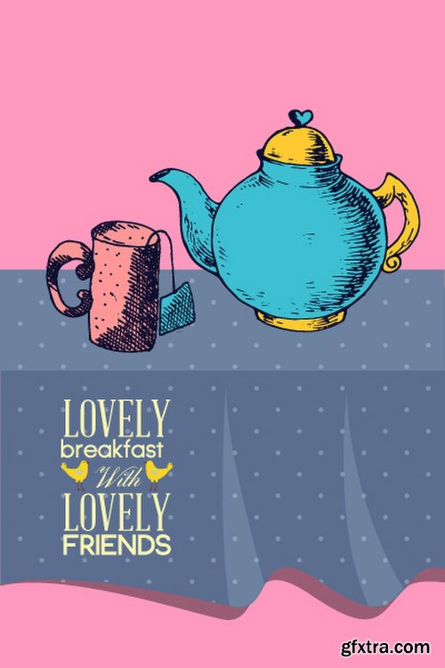 Breakfast & Tea Time Illustrations Pack 102xEPS