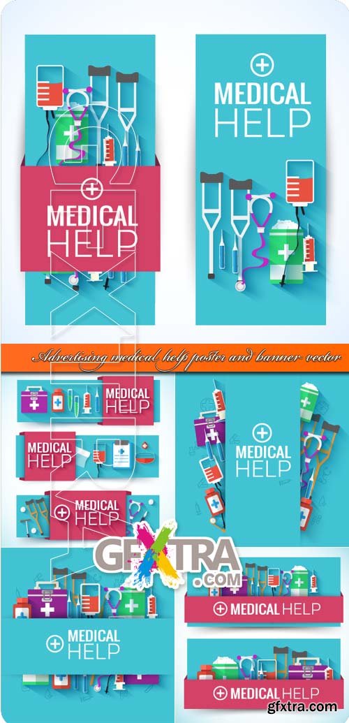 Advertising medical help poster and banner vector