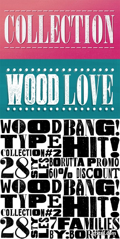 Wood Type Collection Font Family - 39 Font $390