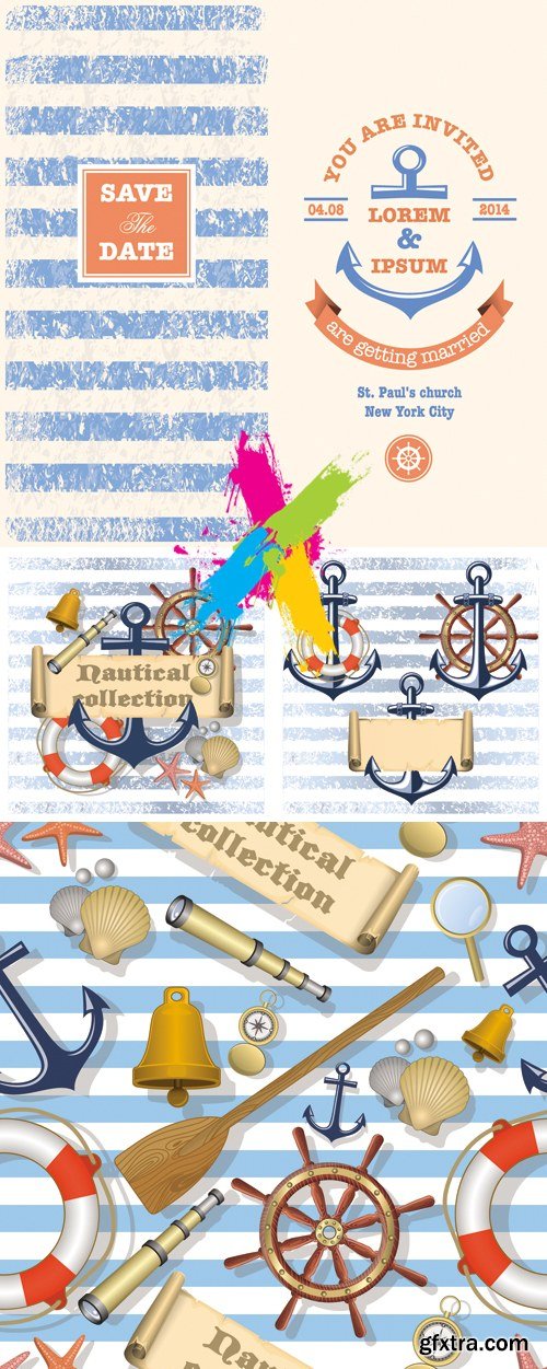 Nautical Marine Style Backgrounds Vector