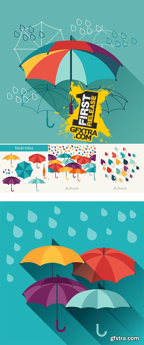 Stock: Card with umbrellas in flat design style