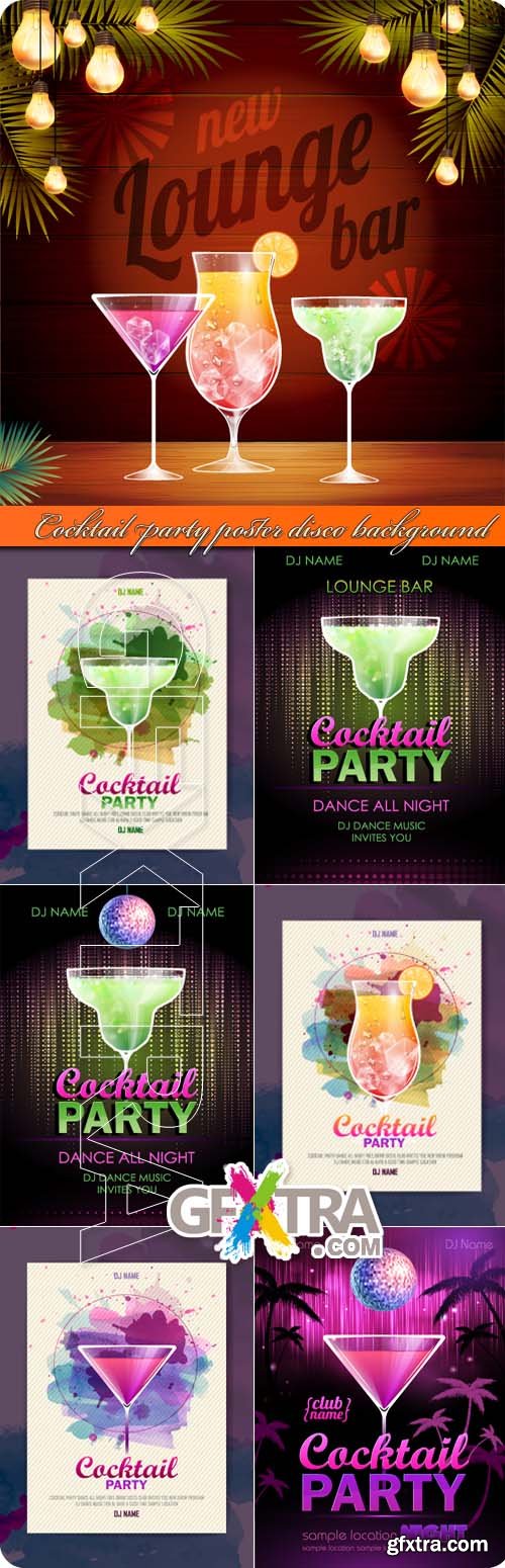 Cocktail party poster disco background vector