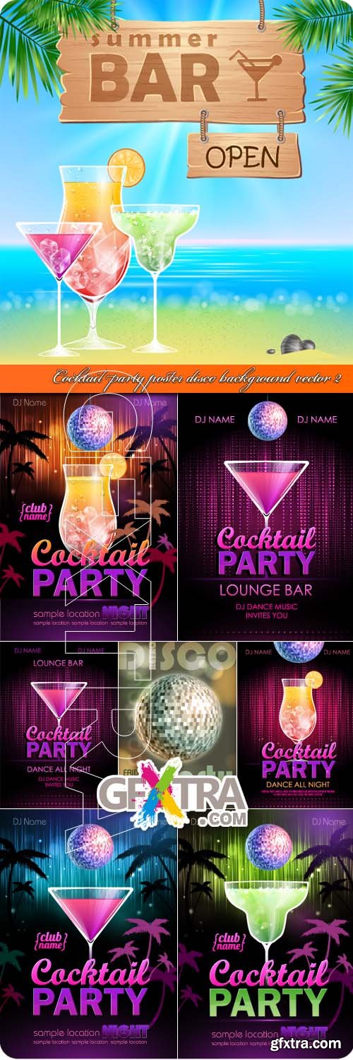 Cocktail party poster disco background vector 2