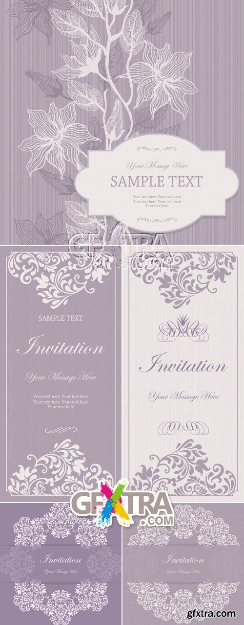 Elegant Vintage Violet Floral Backgrounds Vector