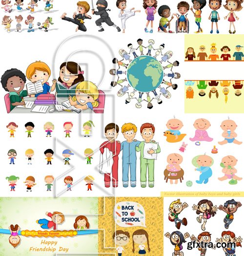 Stock Vectors - Happy kids 7, 25xEPS