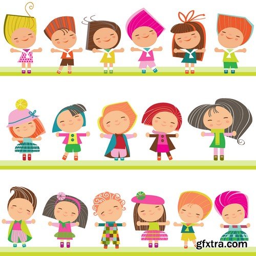 Stock Vectors - Happy kids 7, 25xEPS