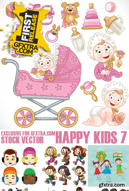 Stock Vectors - Happy kids 7, 25xEPS