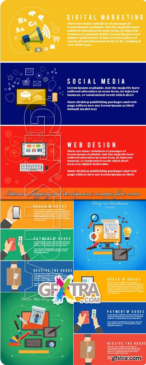 Internet shopping and development concepts flat vector