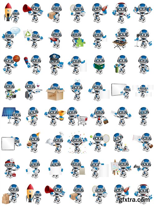 Cheerful Robot Cartoon Character