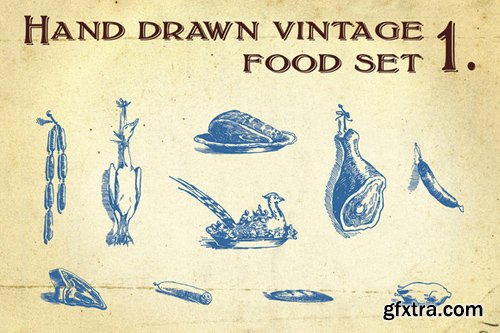 Hand Drawn Vintage Food Set 1