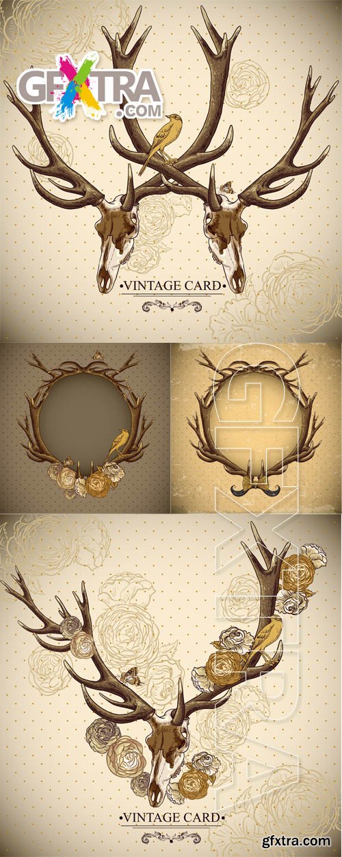 Vintage card with deer antlers