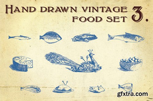 Hand Drawn Vintage Food Set 3