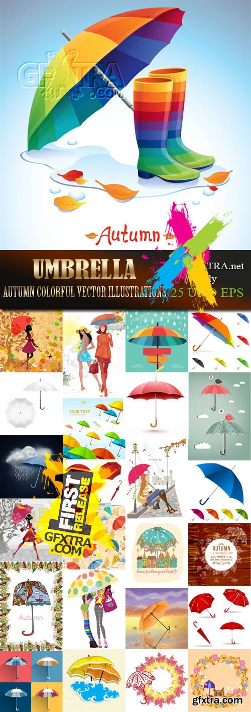 Umbrella Autumn colourful vector illustration, 25xEPS