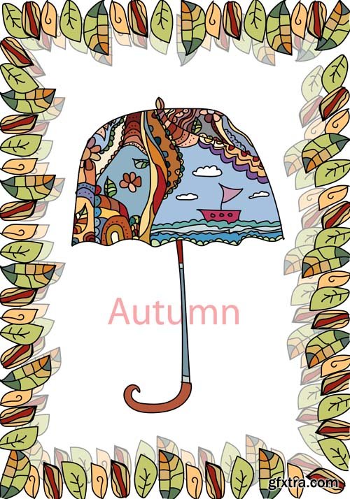 Umbrella Autumn colourful vector illustration, 25xEPS