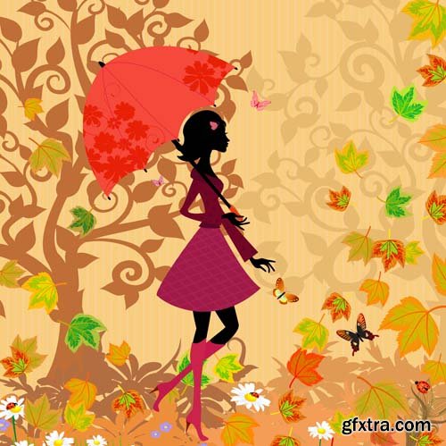 Umbrella Autumn colourful vector illustration, 25xEPS