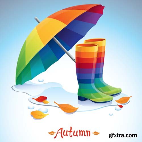 Umbrella Autumn colourful vector illustration, 25xEPS