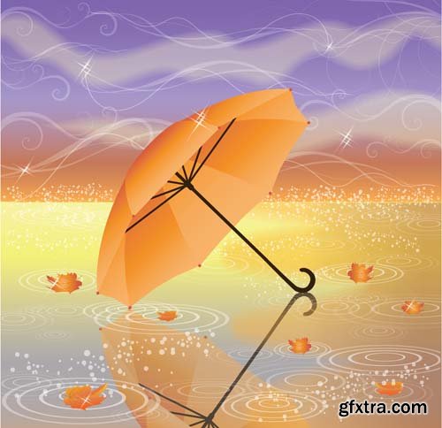 Umbrella Autumn colourful vector illustration, 25xEPS