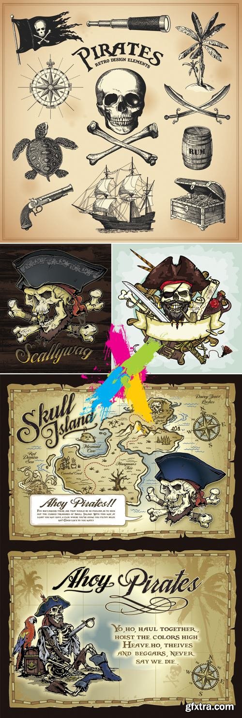 Pirates & Vintage Adventure Maps Vector