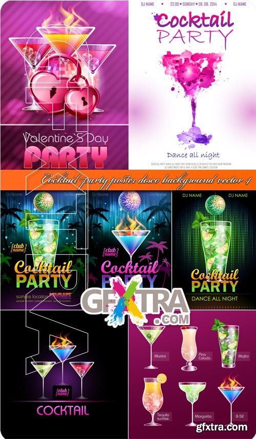 Cocktail party poster disco background vector 4