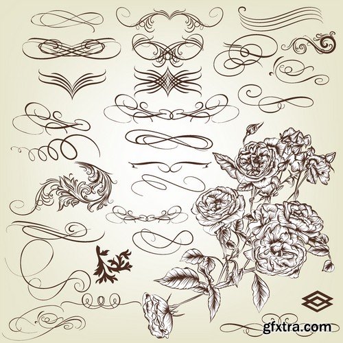 Stock Vectors - Calligraphic Design Elements 8, 25xEPS