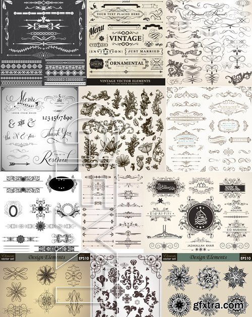 Stock Vectors - Calligraphic Design Elements 8, 25xEPS