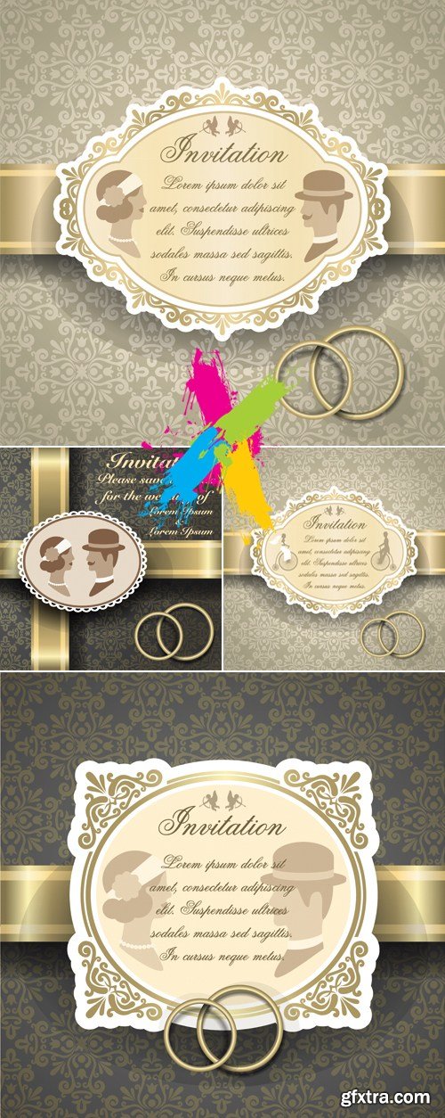 Elegant Beige Wedding Invitations Vector