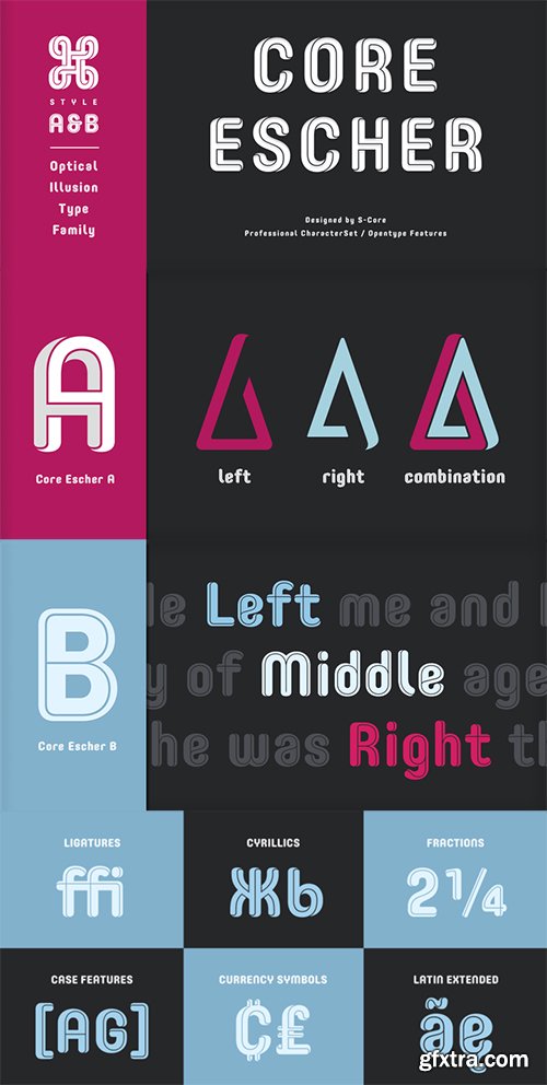 Core Escher Font Family - 6 Font 70$