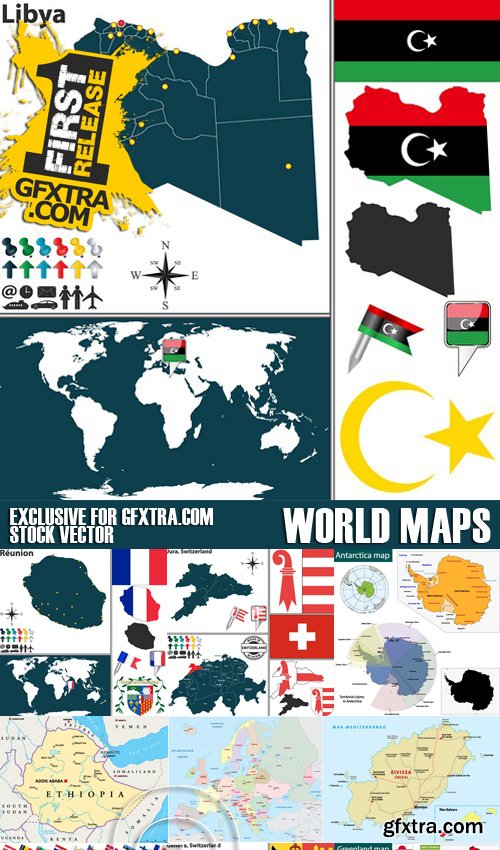 Stock Vectors - World maps, 25xEPS