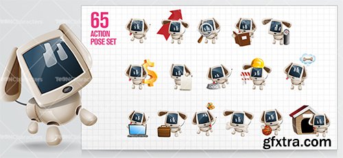 Cute Dog Robot Cartoon Character Set